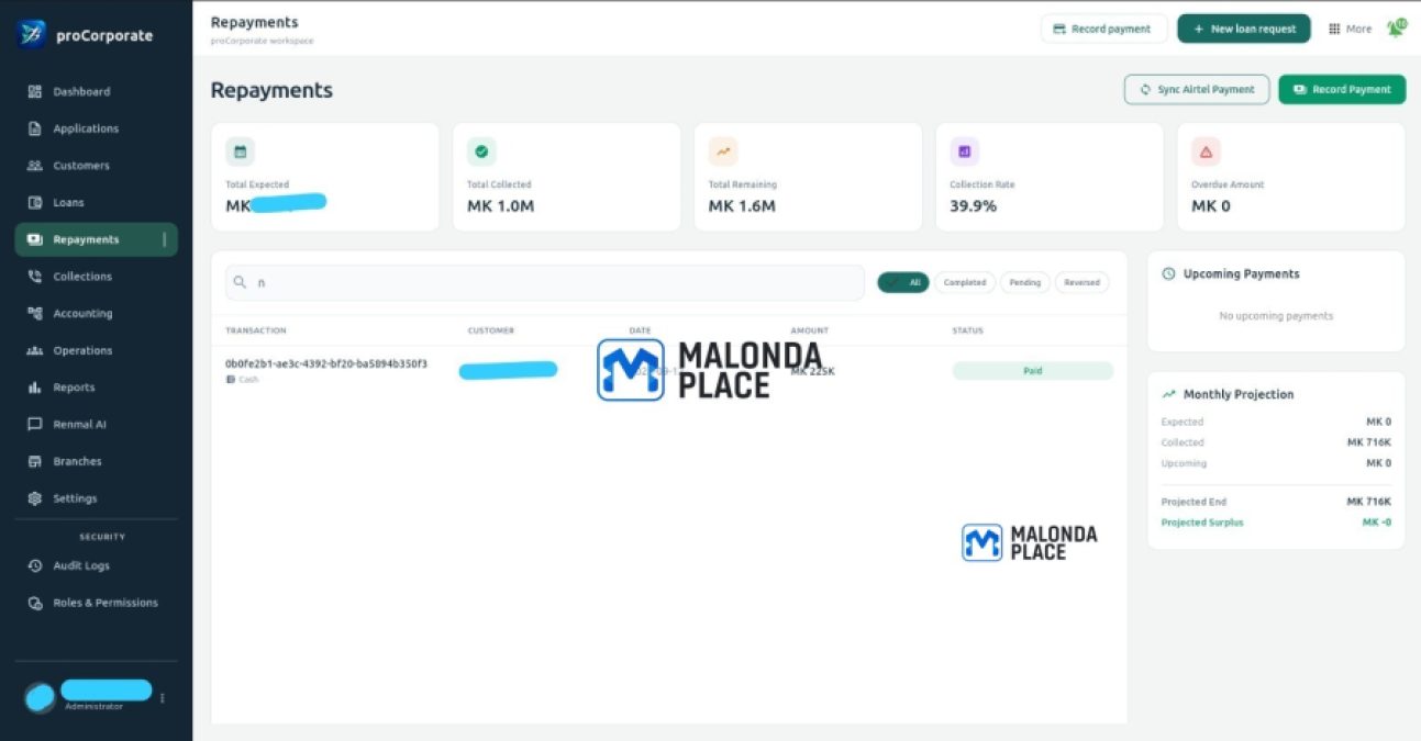 Pro-Corporate loan management system