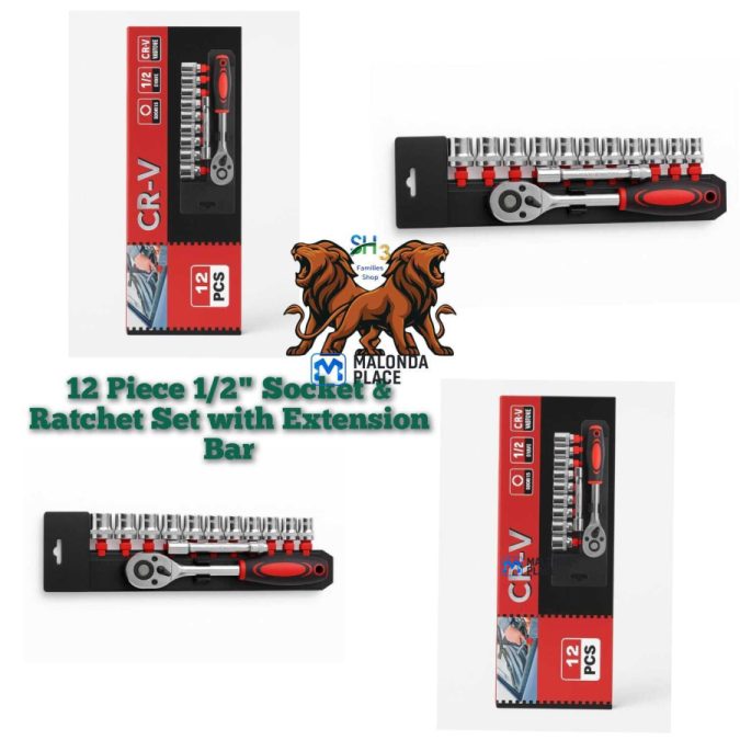 12 Piece 1/2" Socket & Ratchet Set