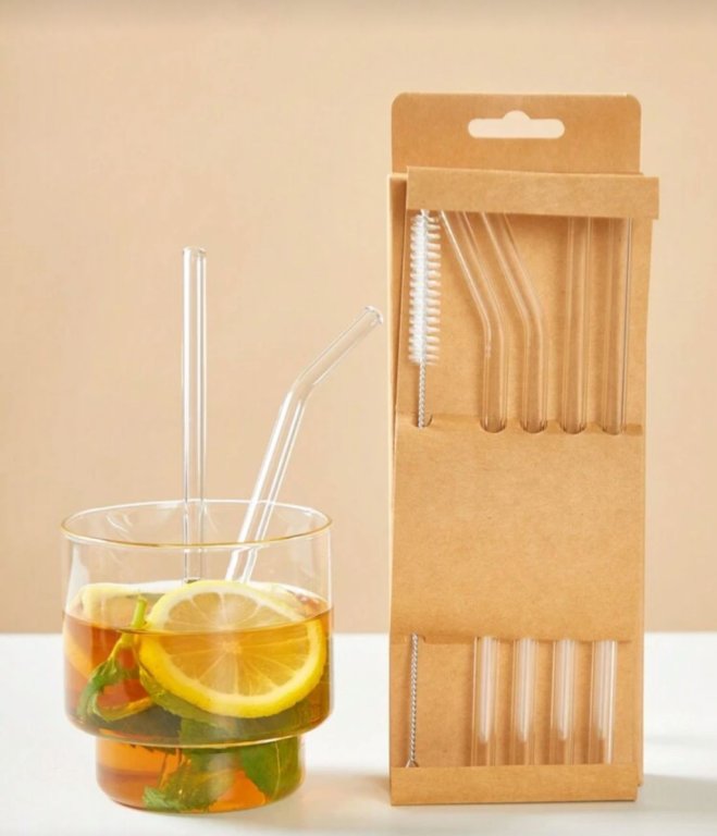 Pack of 6 glass straws with brush