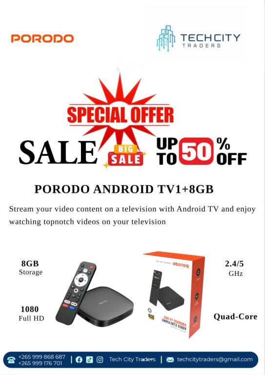 Porodo Android TV1+8GB! 1080 full HD