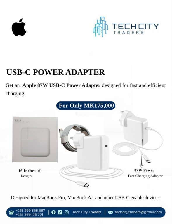 Apple 87W USB-C Adapter 16 inches Cable