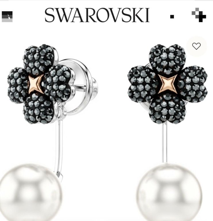 Swarovski  Latisha earrings Pavé, Clover, Black, Mixed metal finish
