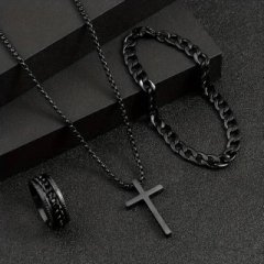 Men's 3-Piece Titanium Steel Cross Jewelry Set - Necklace, Ring, - For Sale in Lilongwe