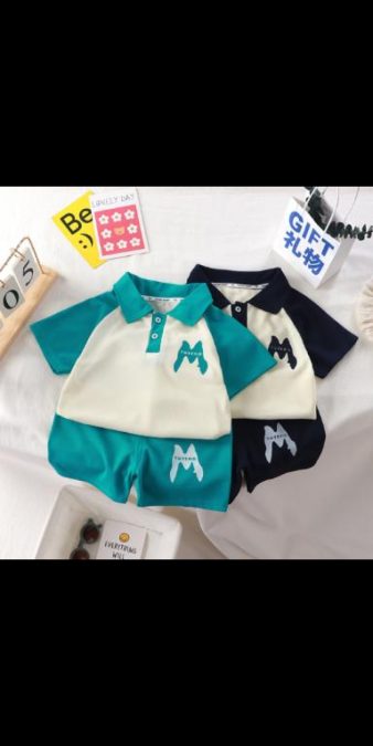 Kids suits (gofshirt+short), black and blue for 2-6years